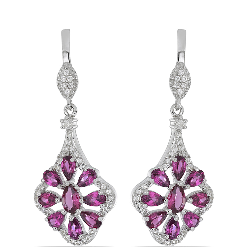 Silberohrringe mit Rhodolith aus Moatize und weißem Topas 1 