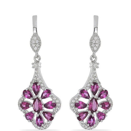 Silberohrringe mit Rhodolith aus Moatize und weißem Topas