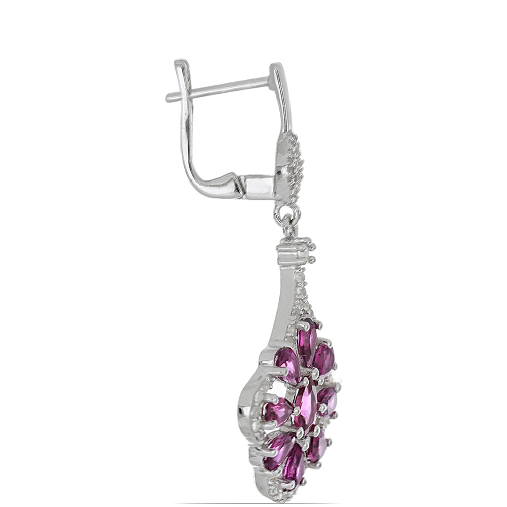 Silberohrringe mit Rhodolith aus Moatize und weißem Topas 2 