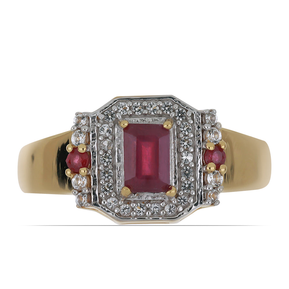 Goldplattierter Silberring mit Rubin aus Madagaskar und weißem Topas