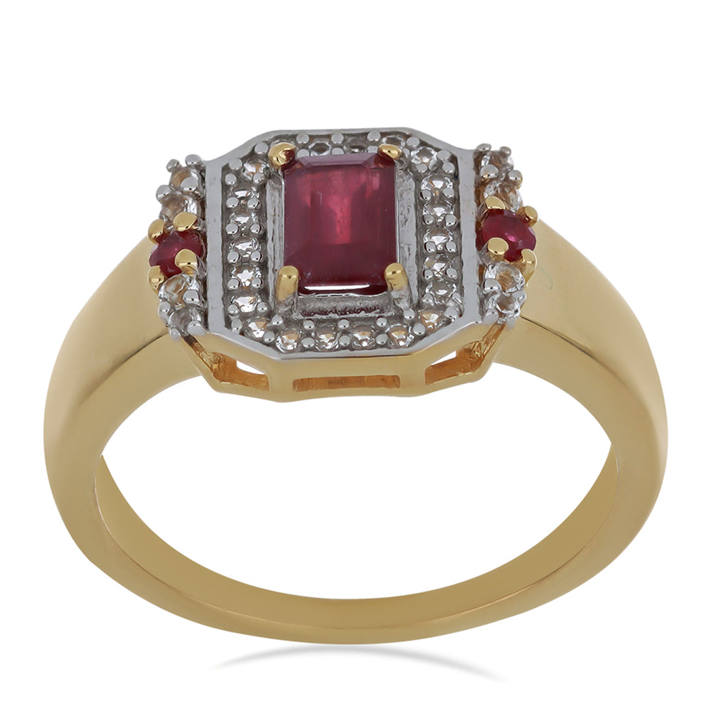 Goldplattierter Silberring mit Rubin aus Madagaskar und weißem Topas