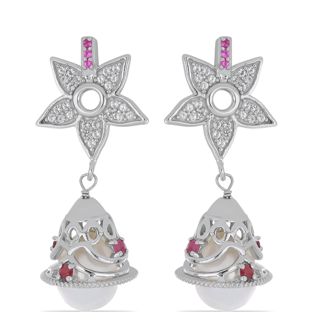 Silberohrringe mit Rubin aus Madagaskar und weißer Süßwasserperle