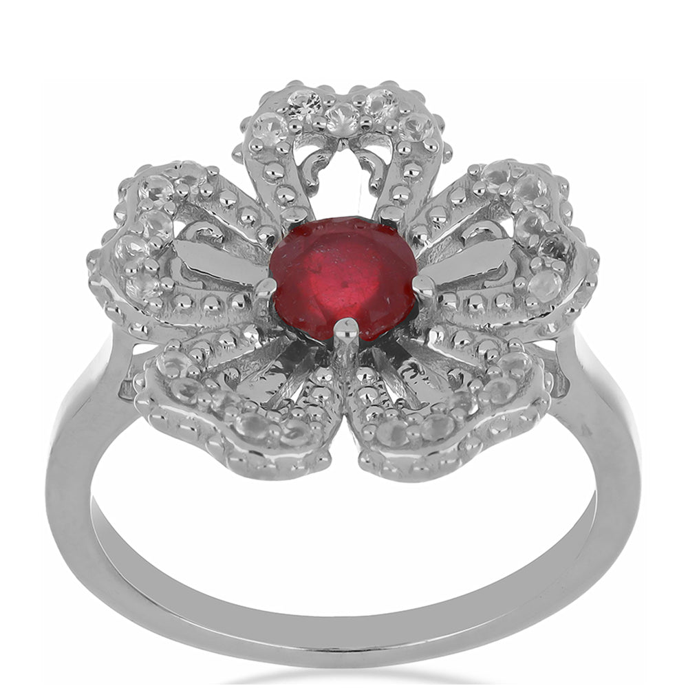 Silberring mit Rubin aus Madagaskar und weißem Topas 3 