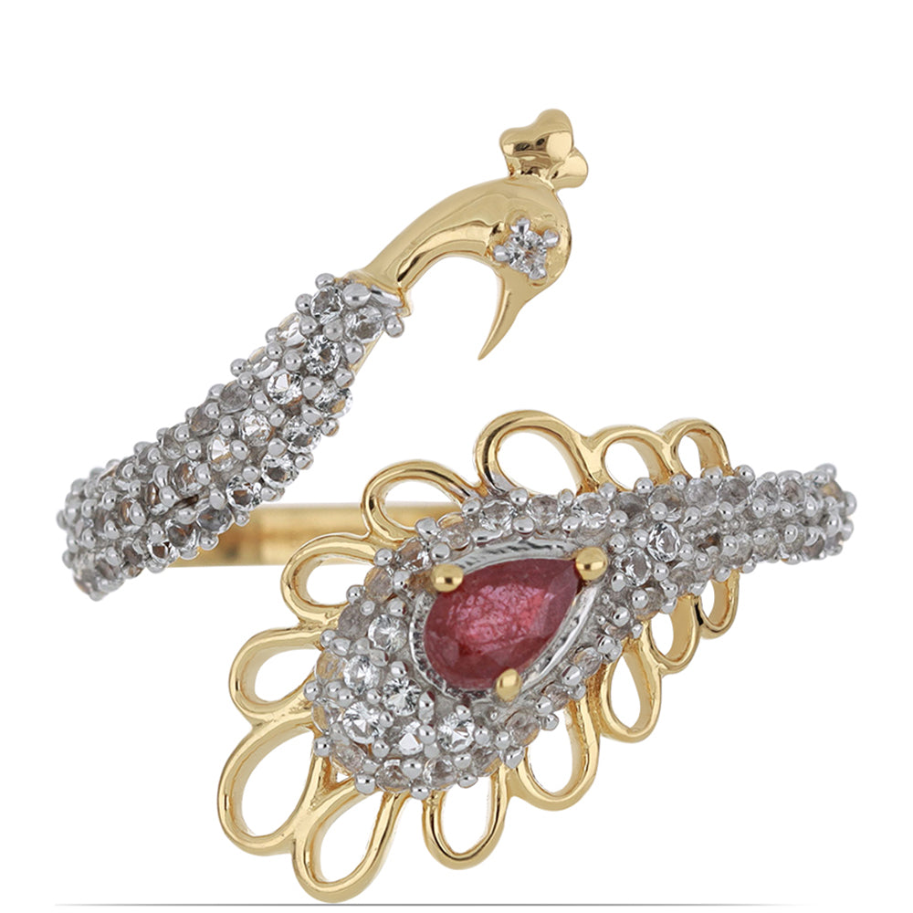 Goldplattierter Silberring mit Rubin aus Madagaskar und weißem Topas 1 