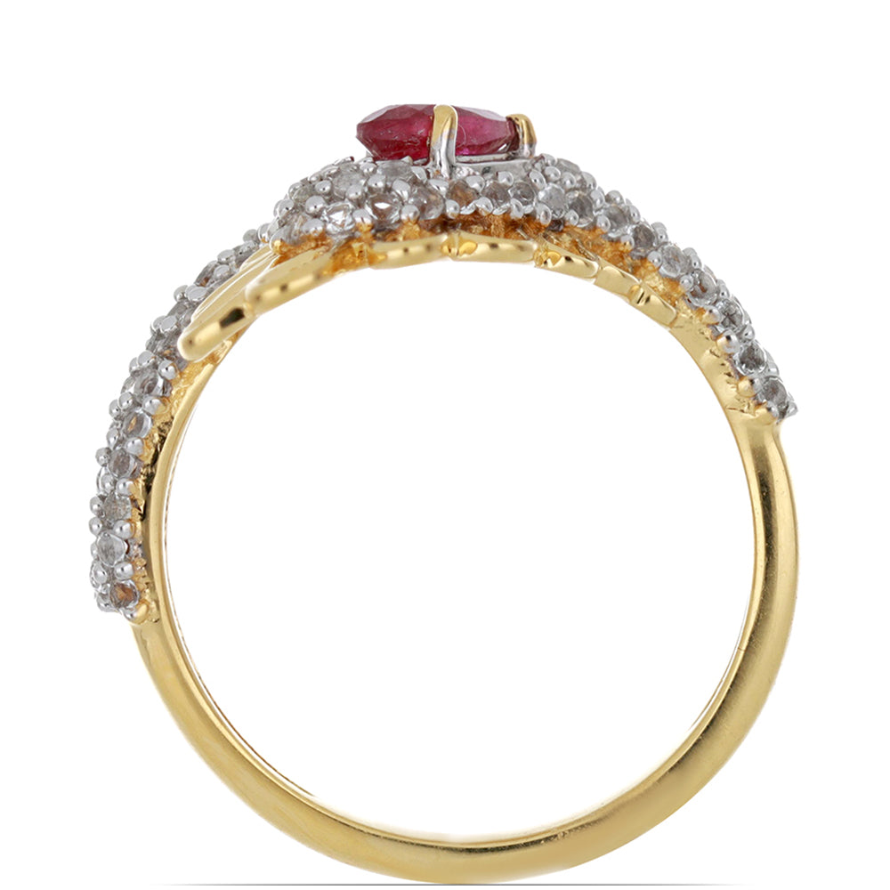 Goldplattierter Silberring mit Rubin aus Madagaskar und weißem Topas 2 