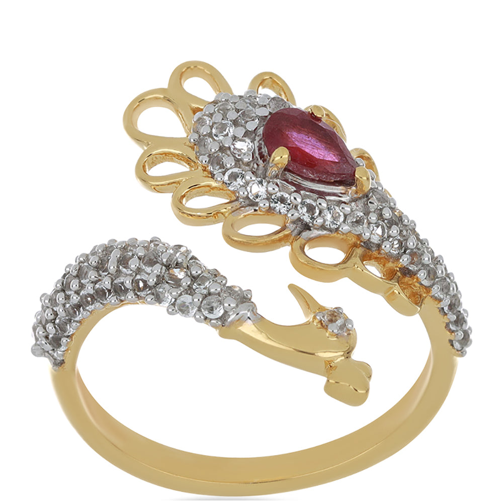 Goldplattierter Silberring mit Rubin aus Madagaskar und weißem Topas 3 
