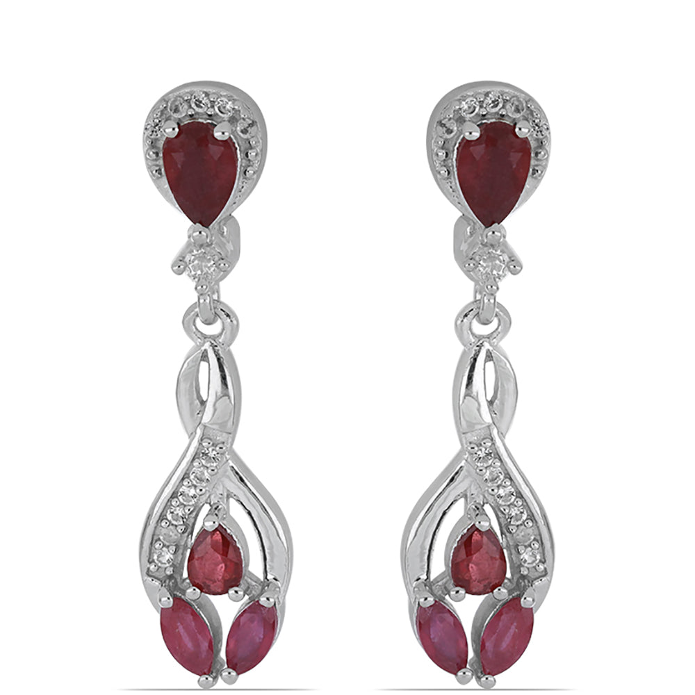 Silberohrringe mit Rubin aus Madagaskar und weißem Topas