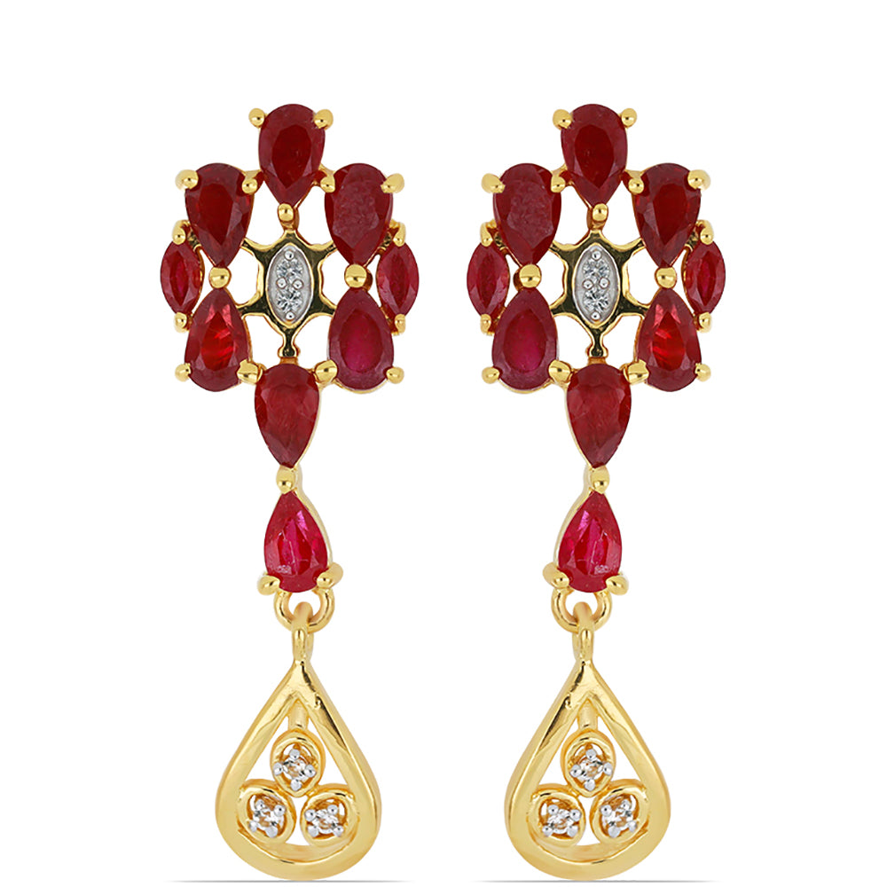 Goldplattierte Silberohrringe mit Rubin aus Madagaskar und weißem Topas 1 