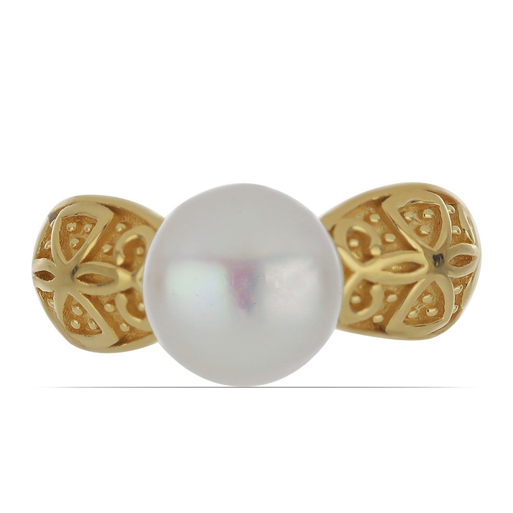 Goldplattierter Silberring mit weißer Süßwasserperle
