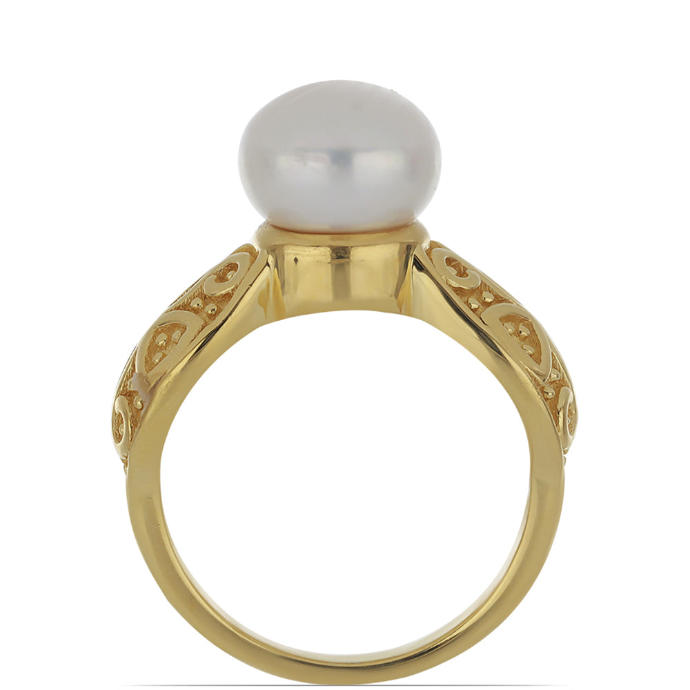 Goldplattierter Silberring mit weißer Süßwasserperle
