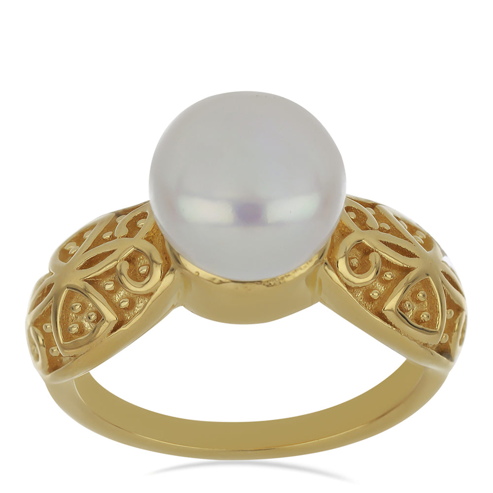 Goldplattierter Silberring mit weißer Süßwasserperle 3 