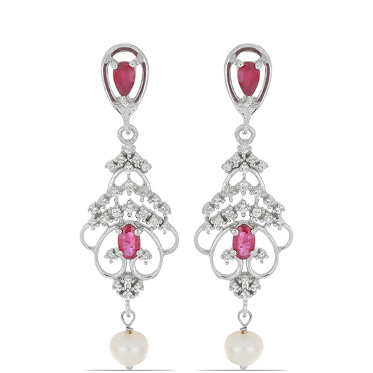 Silberohrringe mit Rubin aus Madagaskar und weißer Süßwasserperle