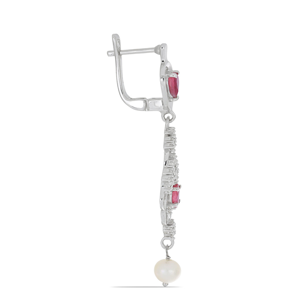 Silberohrringe mit Rubin aus Madagaskar und weißer Süßwasserperle 2 