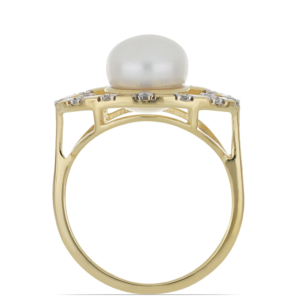 Goldplattierter Silberring mit weißer Süßwasserperle und weißem Topas 2 