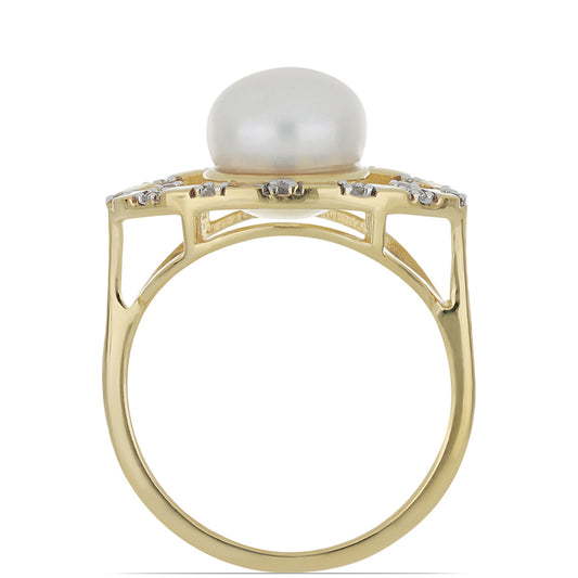 Goldplattierter Silberring mit weißer Süßwasserperle und weißem Topas