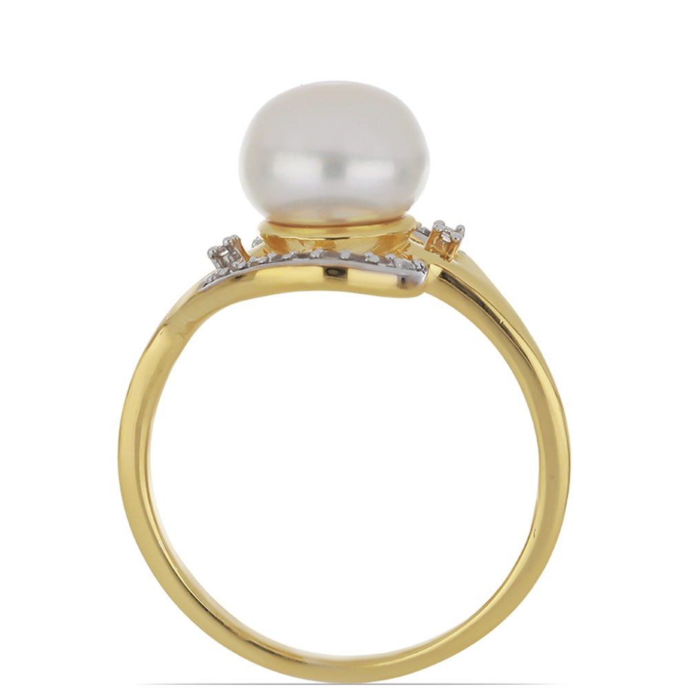 Goldplattierter Silberring mit weißer Süßwasserperle und weißem Topas 2 