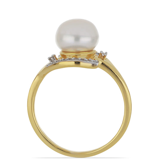 Goldplattierter Silberring mit weißer Süßwasserperle und weißem Topas