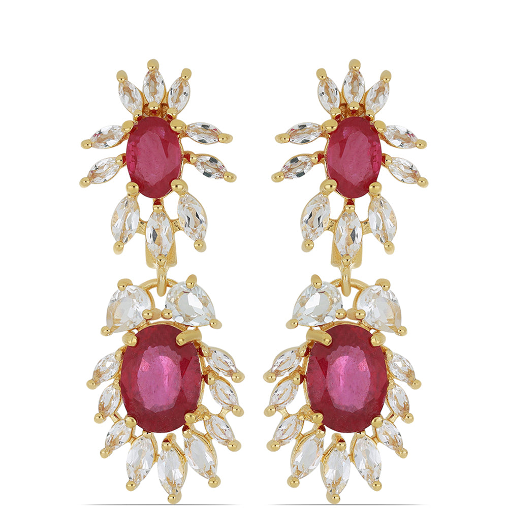 Goldplattierte Silberohrringe mit Rubin aus Madagaskar und weißem Topas 1 