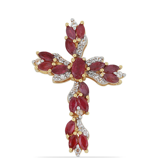 Goldplattierter Silberanhänger mit Rubin aus Madagaskar und weißem Topas