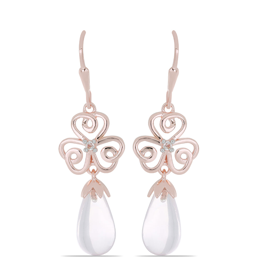 Rosevergoldete Silberohrringe mit Rosenquarz aus Ramaratina und weißem Topas