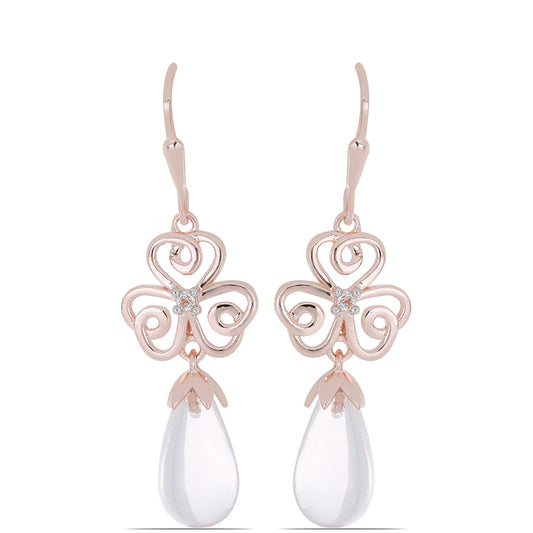 Rosevergoldete Silberohrringe mit Rosenquarz aus Ramaratina und weißem Topas