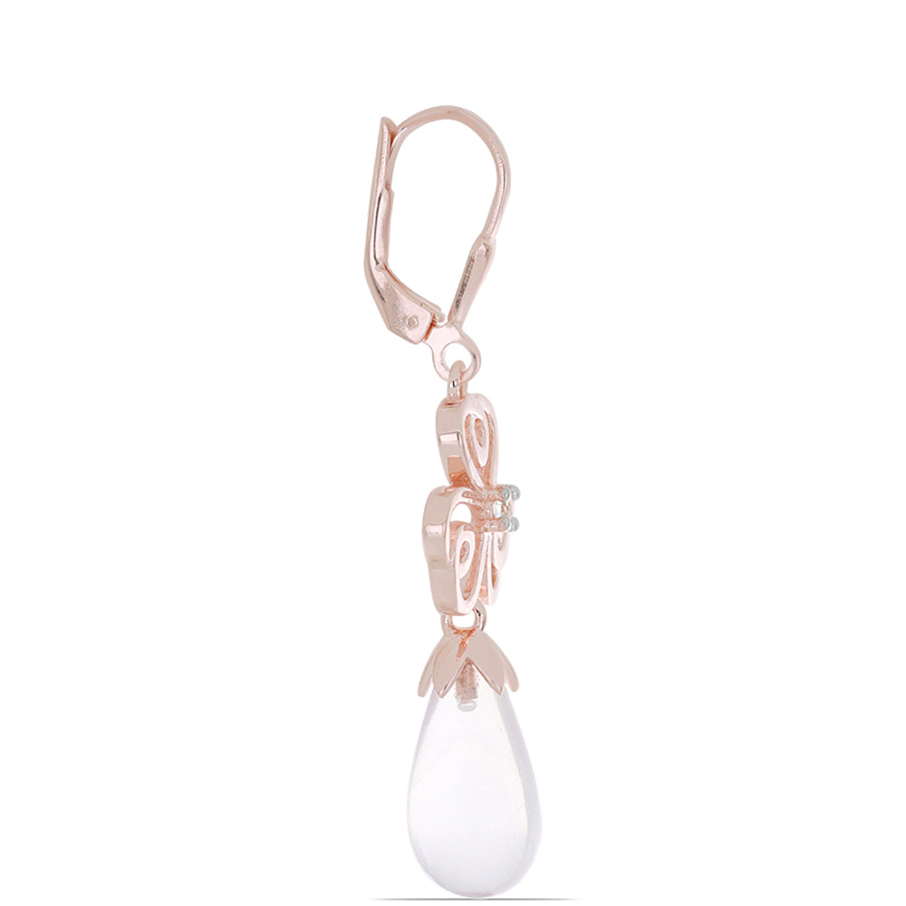 Rosevergoldete Silberohrringe mit Rosenquarz aus Ramaratina und weißem Topas 2 