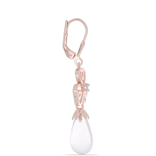 Rosevergoldete Silberohrringe mit Rosenquarz aus Ramaratina und weißem Topas