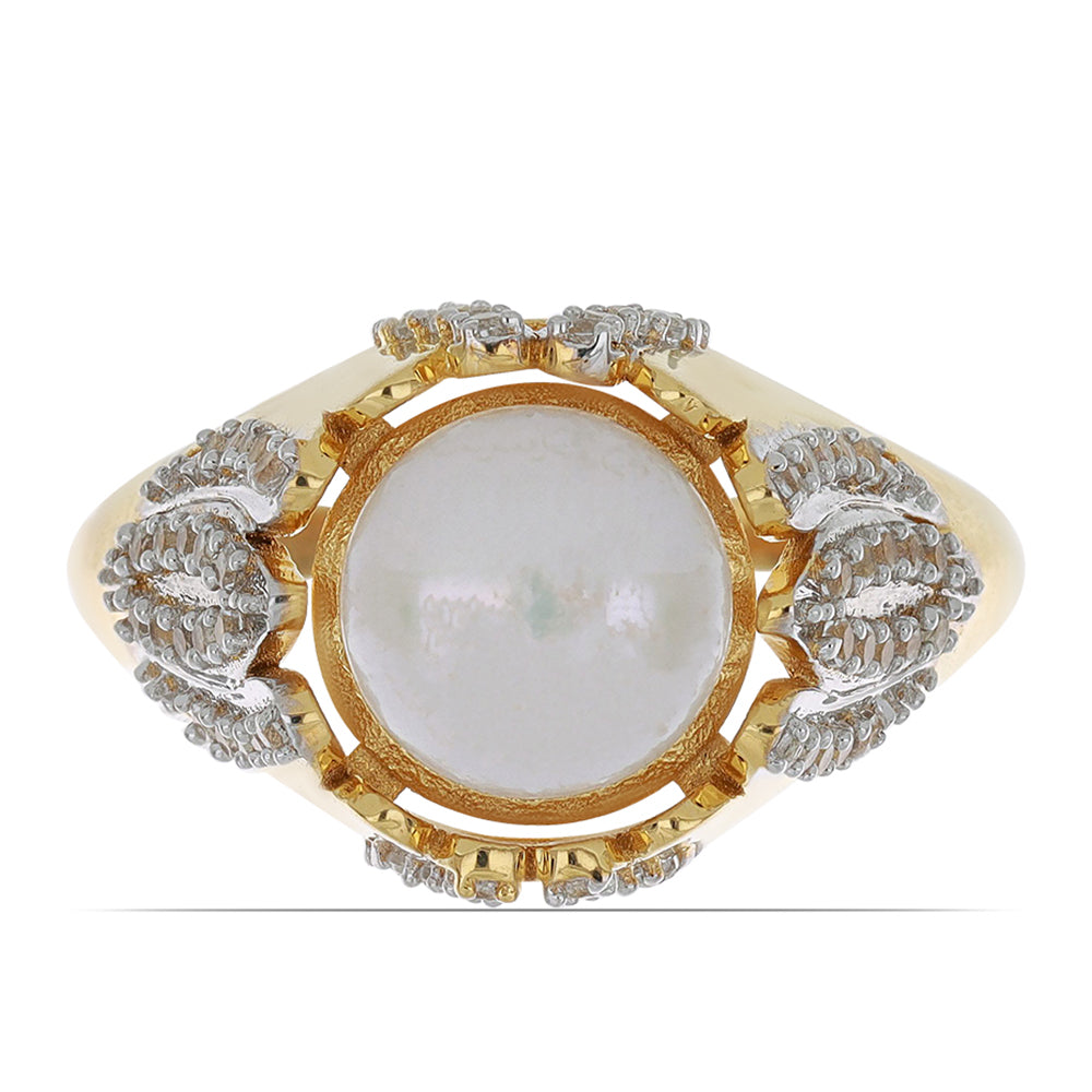 Goldplattierter Silberring mit weißer Süßwasserperle und weißem Topas