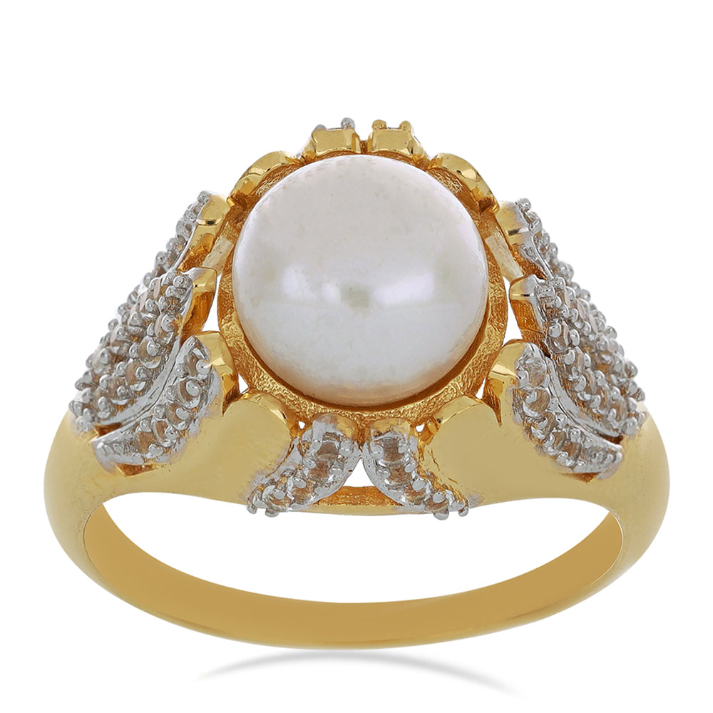Goldplattierter Silberring mit weißer Süßwasserperle und weißem Topas 3 