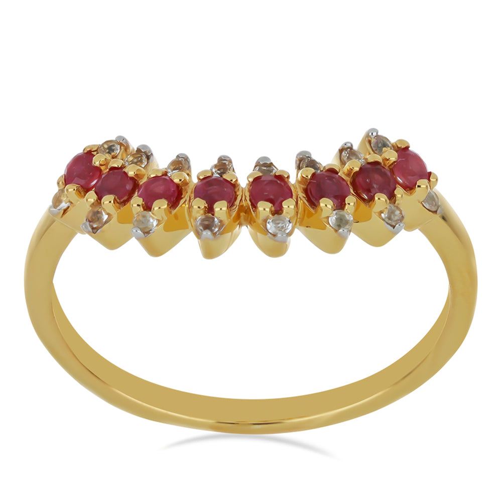 Goldplattierter Silberring mit Rubin aus Madagaskar und weißem Topas 3 