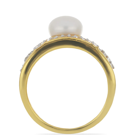 Goldplattierter Silberring mit weißer Süßwasserperle und weißem Topas