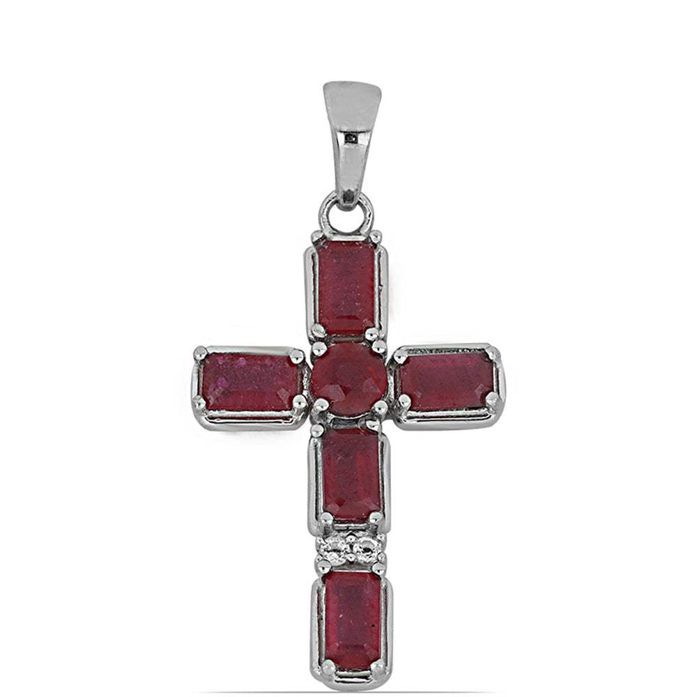 Silberanhänger mit Rubin aus Madagaskar und weißem Topas 1 