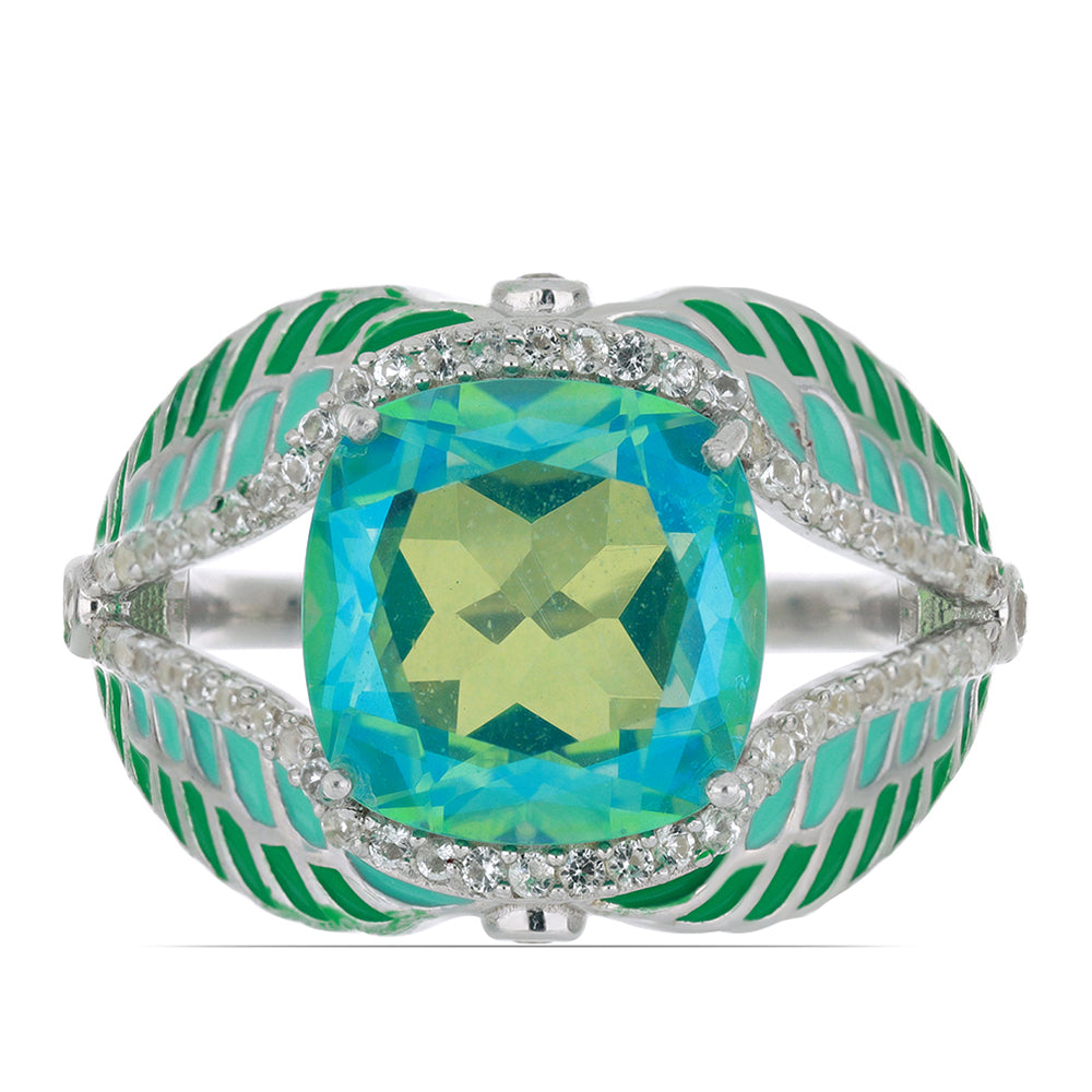 Silberring mit Pfauenquarz und weißem Topas 1 