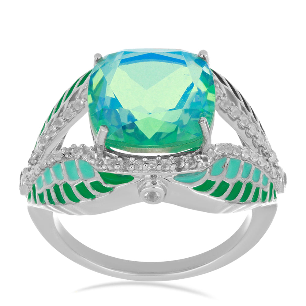 Silberring mit Pfauenquarz und weißem Topas 2 