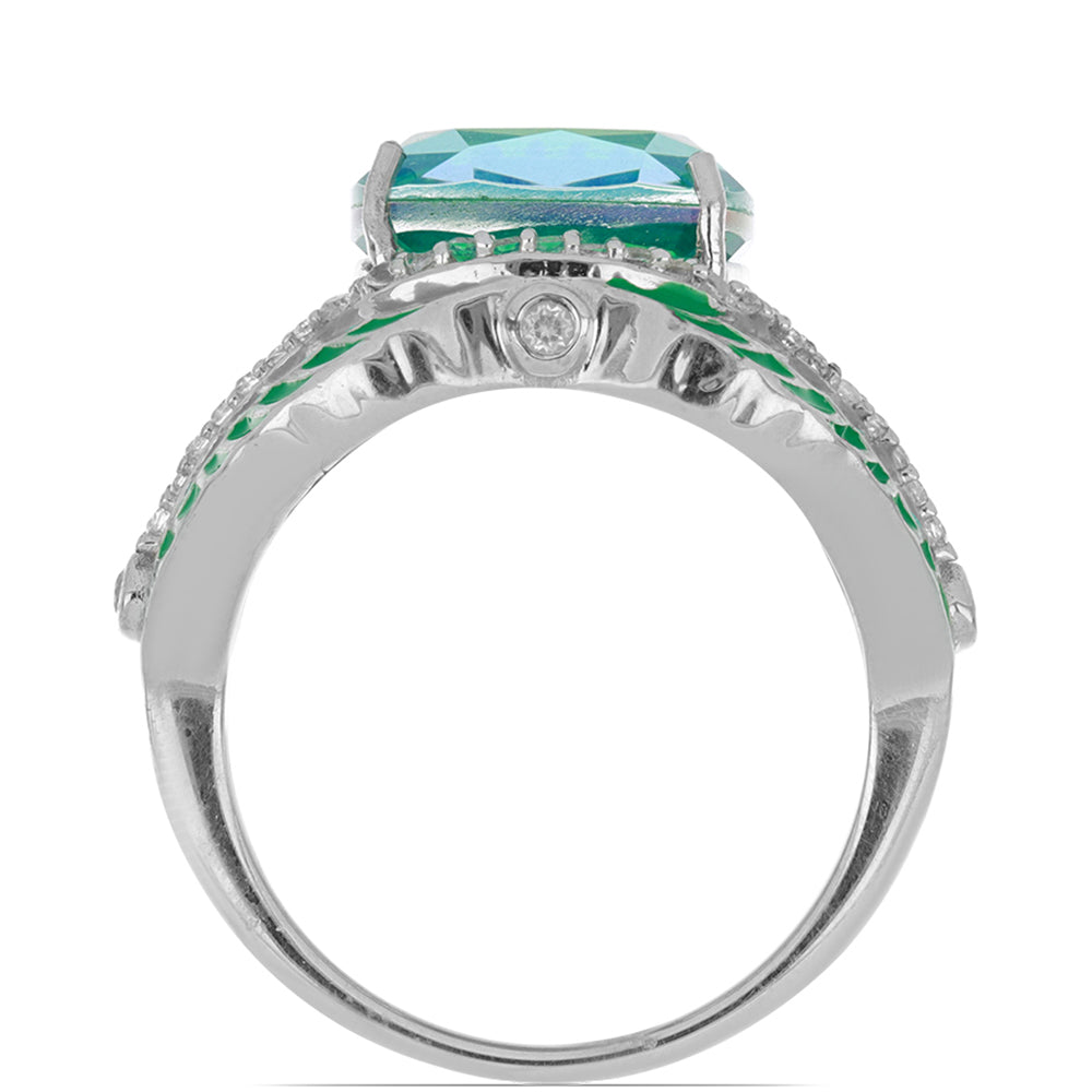 Silberring mit Pfauenquarz und weißem Topas