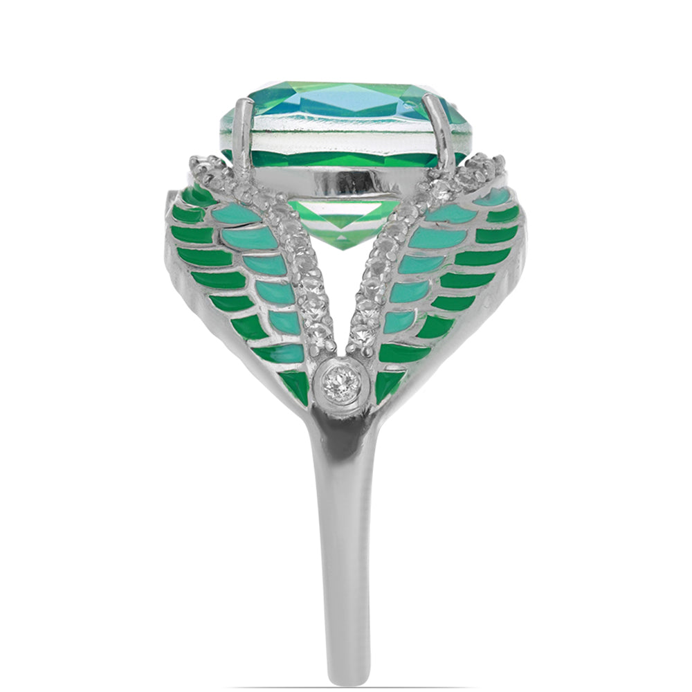 Silberring mit Pfauenquarz und weißem Topas 4 