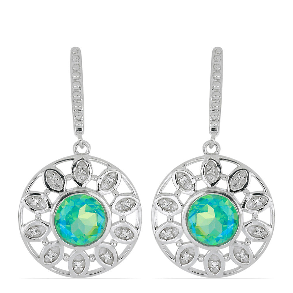 Silberohrringe mit Pfauenquarz und weißem Topas