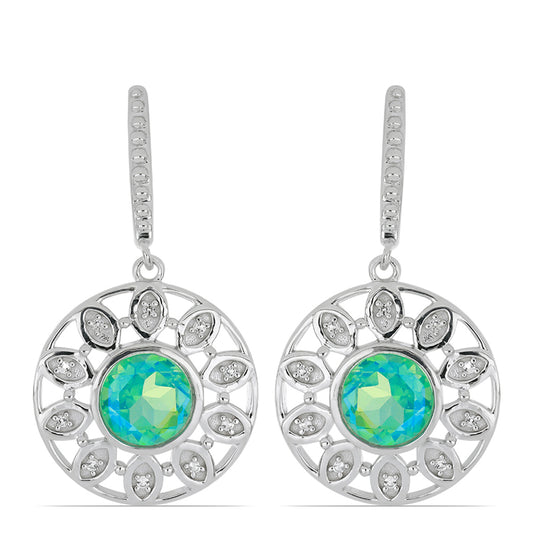 Silberohrringe mit Pfauenquarz und weißem Topas