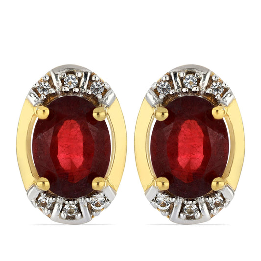 Goldplattierte Silberohrringe mit Rubin aus Madagaskar und weißem Topas
