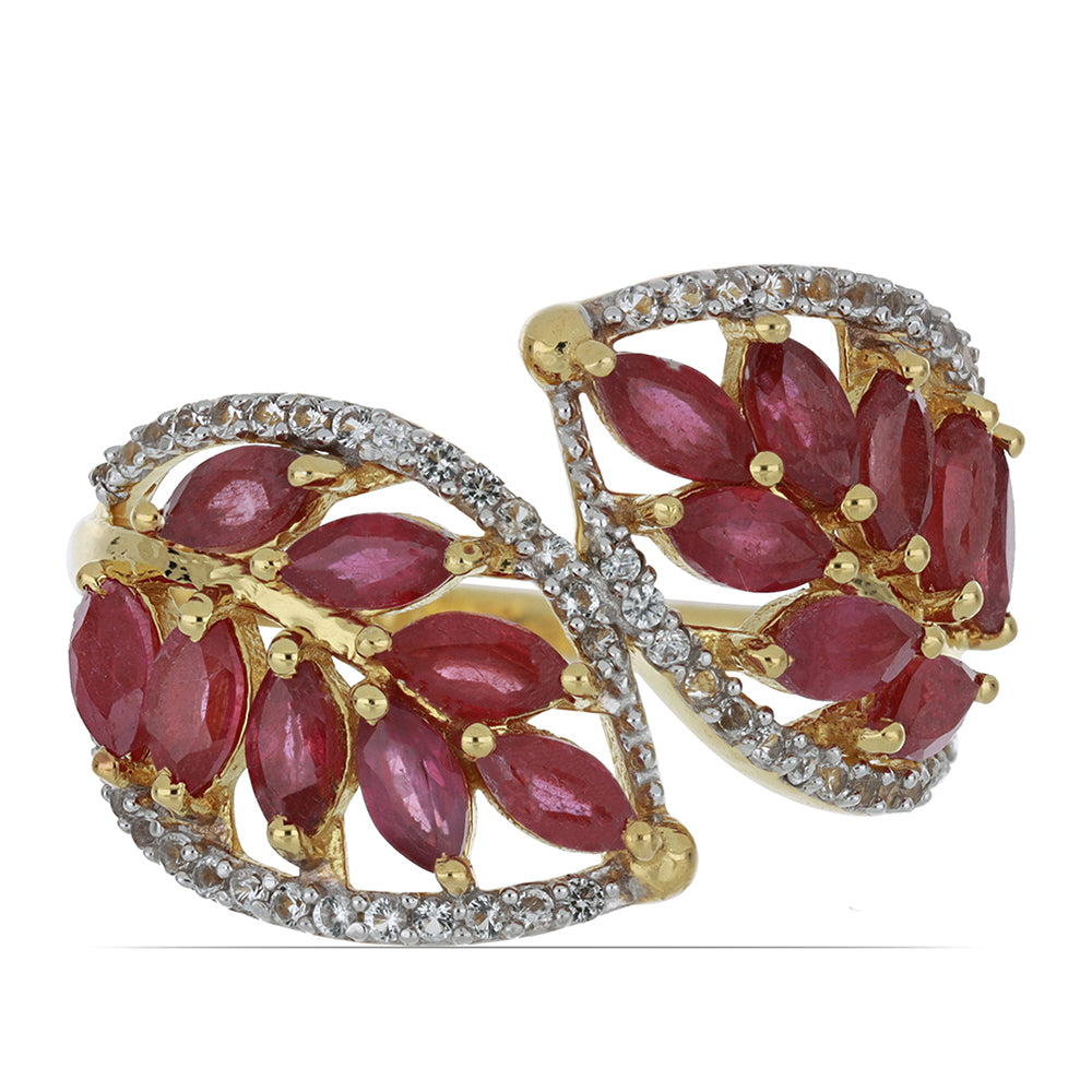 Goldplattierter Silberring mit Rubin aus Madagaskar und weißem Topas 1 