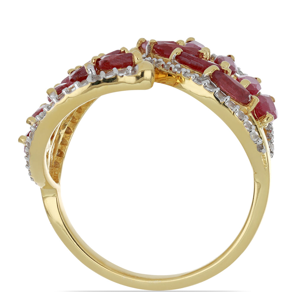 Goldplattierter Silberring mit Rubin aus Madagaskar und weißem Topas 2 