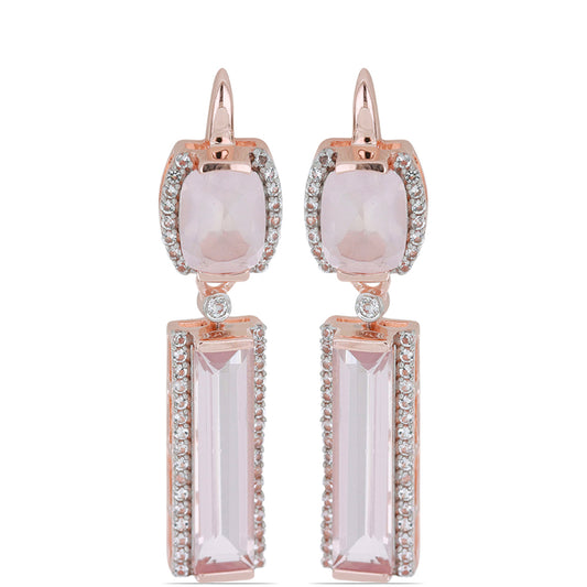 Rosevergoldete Silberohrringe mit Rosenquarz aus Ramaratina und weißem Topas