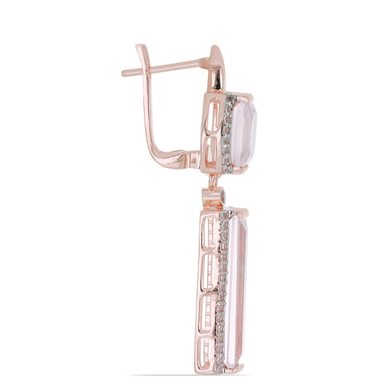 Rosevergoldete Silberohrringe mit Rosenquarz aus Ramaratina und weißem Topas