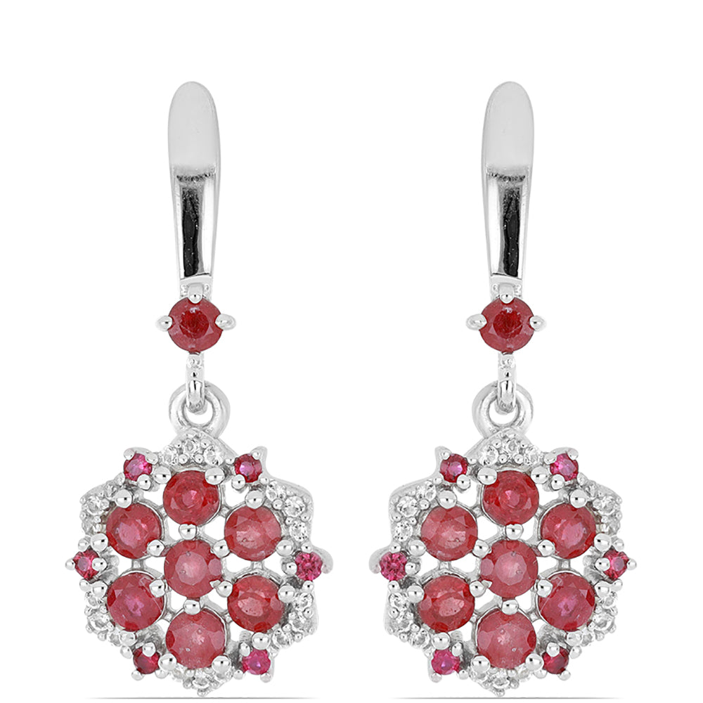 Silberohrringe mit Rubin aus Madagaskar und weißem Topas 1 