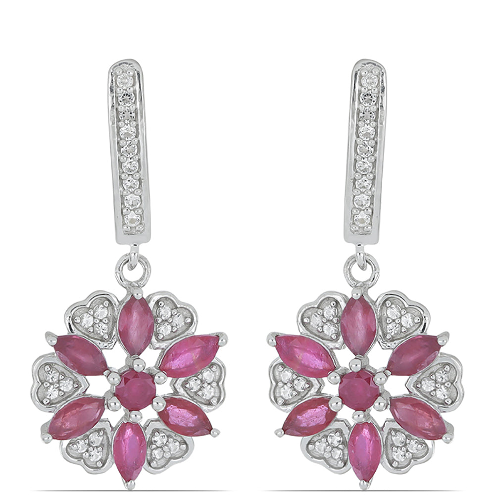 Silberohrringe mit Rubin aus Madagaskar und weißem Topas