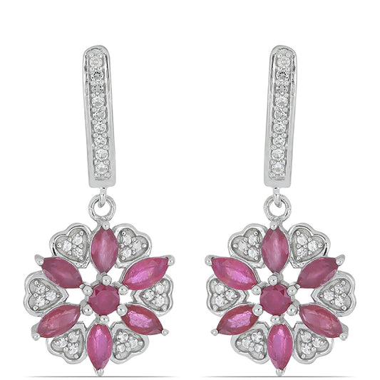 Silberohrringe mit Rubin aus Madagaskar und weißem Topas