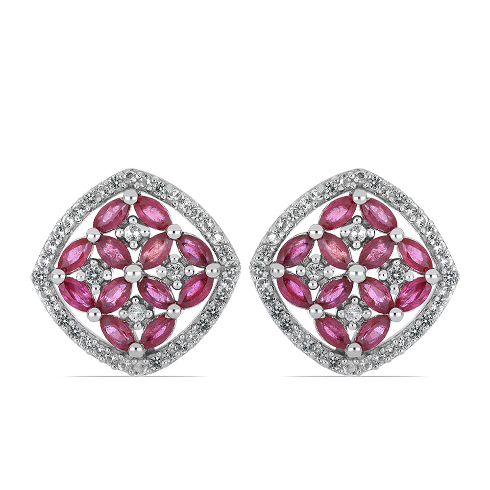 Silberohrringe mit Rubin aus Madagaskar und weißem Topas 1 