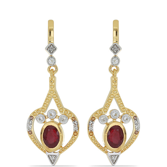 Goldplattierte Silberohrringe mit Rubin aus Madagaskar und weißem Topas