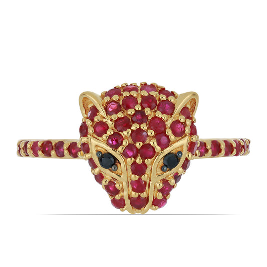 Goldplattierter Silberring mit Rubin aus Madagaskar und schwarzem Spinell aus Gorno Badakhshan