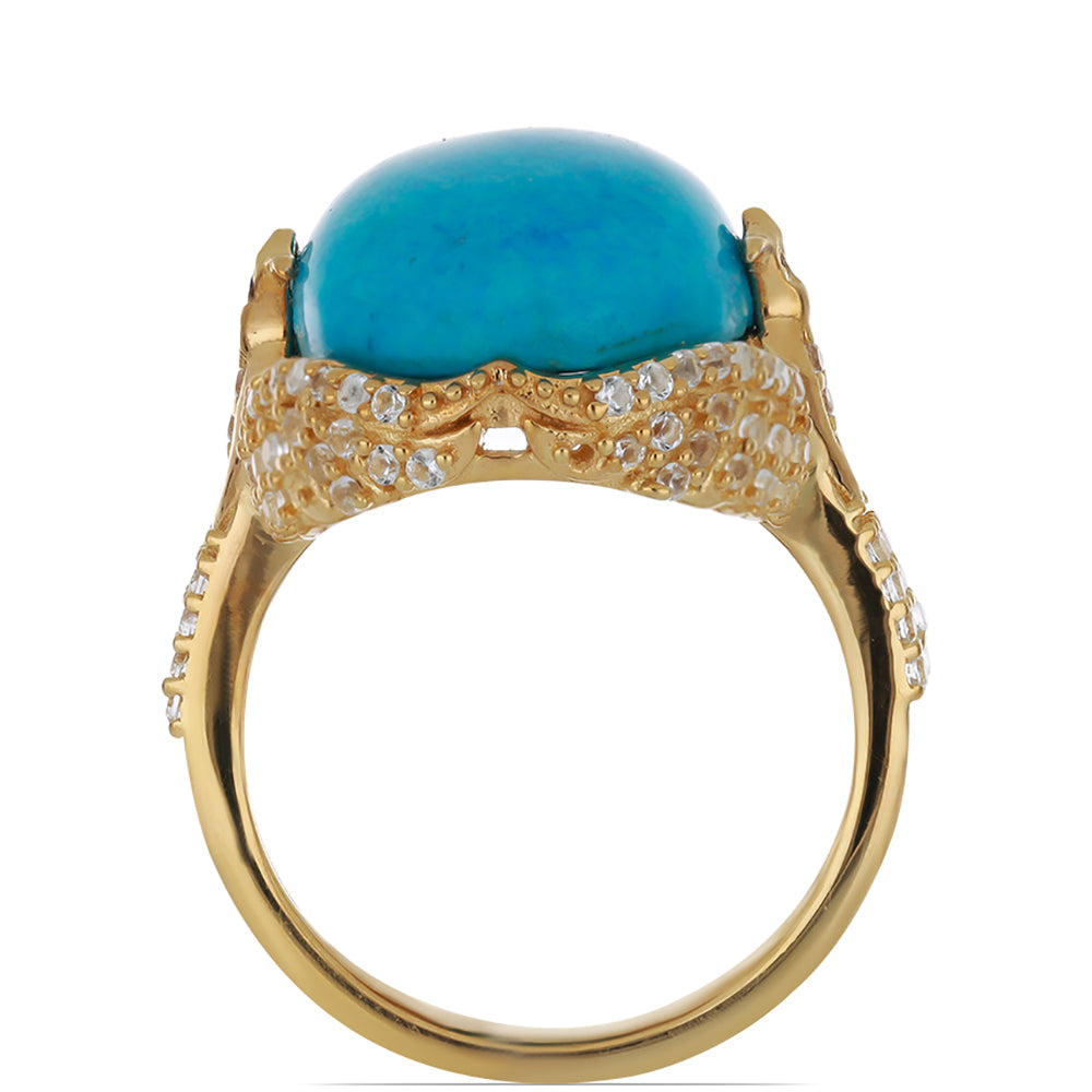 Goldplattierter Silberring mit persischem Türkis und rotem Diamant 3 